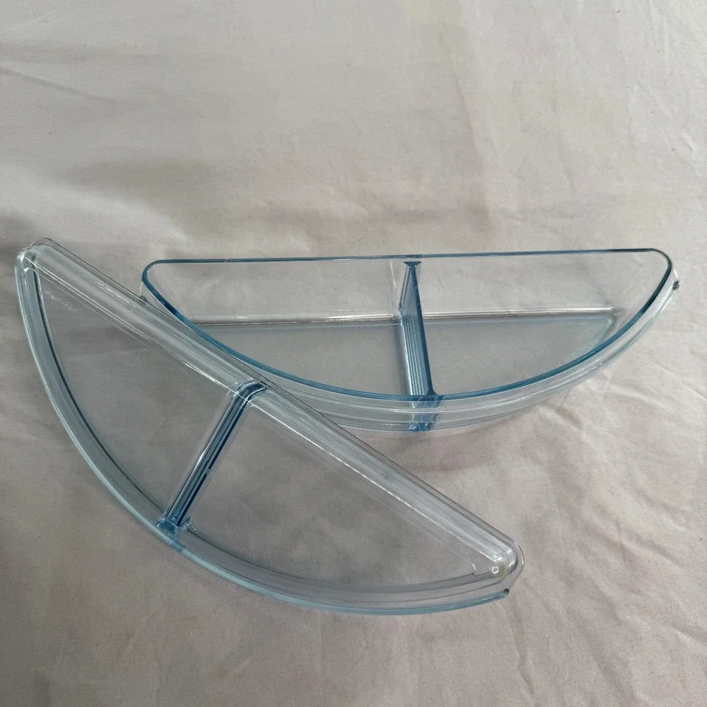 Vintage Tupperware Large Serving Bowl Set With Divided Dip Tray Blue Crescent